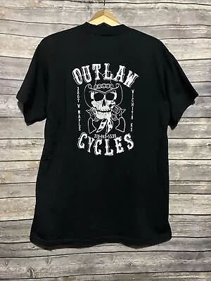 Vintage Outlaw Cycles Garage Skull Black T Shirt Motorcycle Biker I Ain’t Scared • $23.99