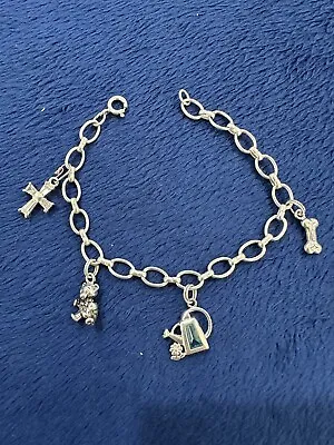 Vintage 925 Sterling Silver Topaz And Cubic Zirconia Cross Charm Bracelet 7.25 • $31.99