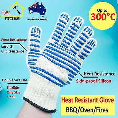 Gloves BBQ Fire Extreme Heat Resistant Grilling Cooking Oven Gloves Wear Cut DIY • $10