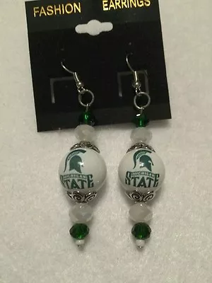 Michigan State Spartans Earrings Glass Bead Jewelry College University Football • $13.50