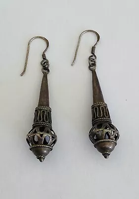 Vintage Sterling Silver BALI Tribal Long Bar Dangle Earrings • $49.99