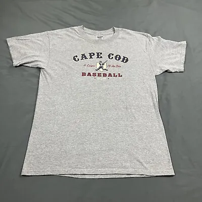 Vintage Y2K Cape Cod Baseball League Graphic Tee Grey Large Unisex VTG 2000s • $24.99