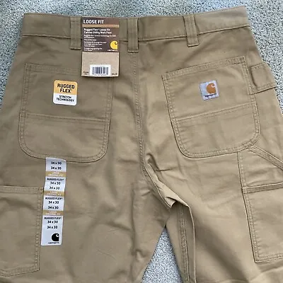 Carhartt Men’s 34x30 Utility Work Pants Rugged Flex Straight Leg Loose Fit Khaki • $34.99