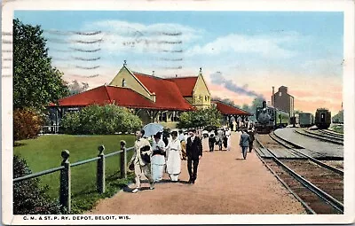 Railway Depot Beloit Wisconsin- 1946 White Border Postcard- C.M & St. P Railway • $11.99