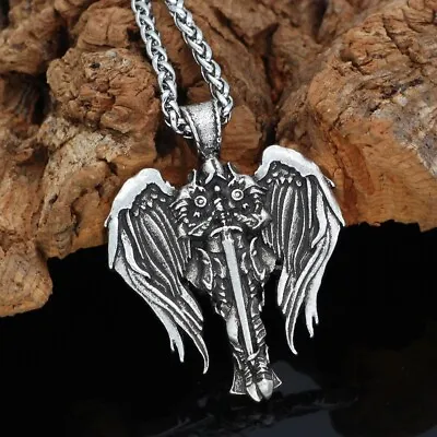 Mens Vintage Silver Michael Archangel Wing Irish Celtic Cross Pendant Necklace • $13.99