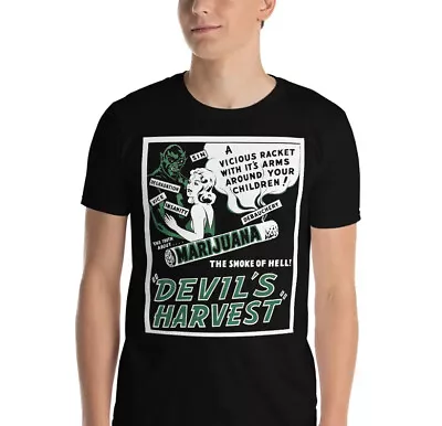 Devils Harvest Marijuana Devil Gothic Goth Short-Sleeve Unisex T-Shirt • $21