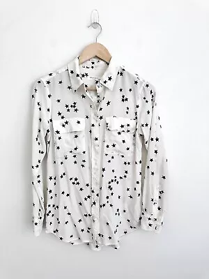 Equipment Femme XS 100% Silk Ivory Star Print Long Sleeve Button Up Top Blouse • $84.15