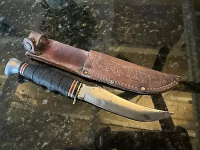 Vintage Kabar KA-BAR USA 1233 Fixed Blade Knife W/ Original Leather Sheath • $32