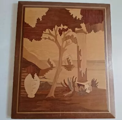 Vintage Mixed Wood Marquetry Picture  Landscape A Gargiulo & Jannuzzi Italy Art • $21.40
