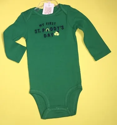 CARTER’s “MY FIRST ST. PADDY’s DAY” BABY GREEN BODYSUIT L/S 9 M Embroidered NWT • $6.96
