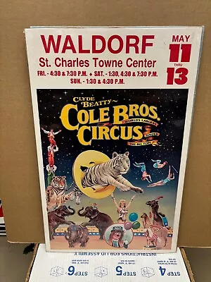 Vintage Clyde Beatty Cole Bros. Circus Poster 14 X22  Leap White Tiger/waldorf • $8.77