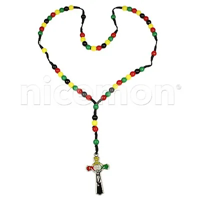 $10.99 • Buy Jesus Necklace Rosary Cross With Rasta Colors Irie Jesus Necklace Rosery ROSARY