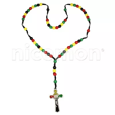 $10.99 • Buy Jesus Necklace Rosary Cross With Rasta Colors Irie Jesus Necklace Rosery ROSARY