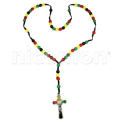 Jesus Necklace Rosary Cross With Rasta Colors Irie Jesus Necklace Rosery ROSARY • $11.99