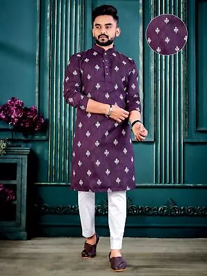 Exclusive Purple Kurta Pajama Set Sangeet Party Wear Cotton Kurta Man India • $32.99