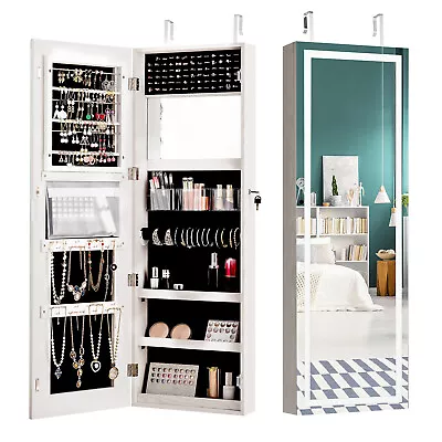 Giantex Mirror Jewelry Cabinet W/LED Lights Wall & Door Mounted Lockable Cabinet • $999