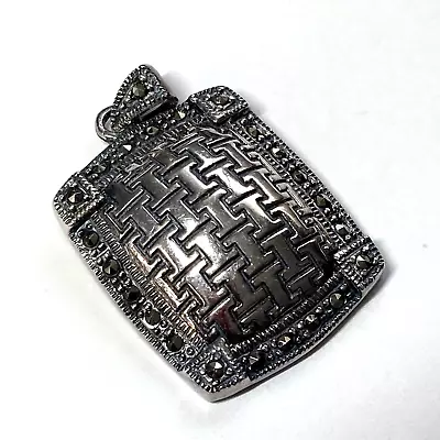 Vintage 925 Sterling Silver Marcasite Square Pendant • $20