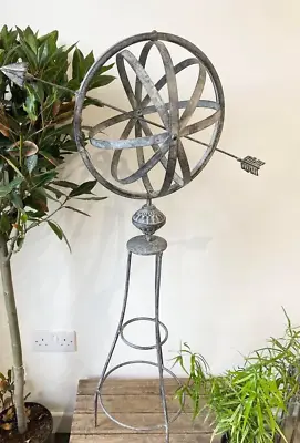 Large Metal Garden Armillary On Stand Stake Garden Ornament Grey Galvanised • £54.99