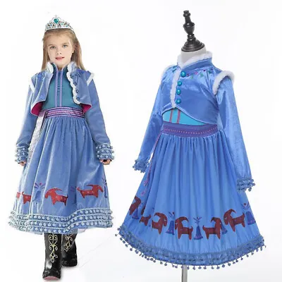 Ice Queen Princess Costume Outfit Kids Dress Long Sleeve Sequin Snow Cosplay • £10.99