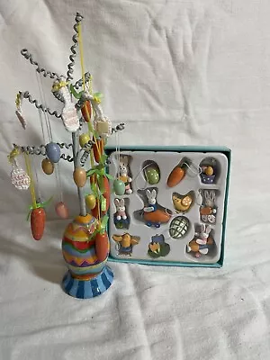 12  Vintage Happy Easter Tree With 27 Hand Painted Wooden Ornaments • $24.99