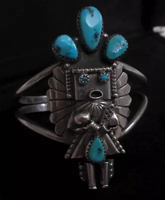 Vintage Navajo Doris Smallcanyon Kachina Sterling Turquoise Bracelet/Cuff 27.6g • $325