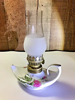 Vintage Mini Genie Ceramic Porcelain Oil Kerosene Lamp Moss Rose Aladdin  • $20