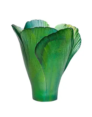 New Daum Crystal Mini Green Ginkgo Tulip Vase #05157/c Brand Nib Save$$ F/sh • £332.97