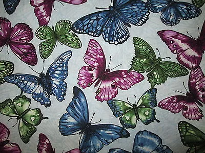 Butterfly Colorful Butterflies Garden Inlaid Blue White Cotton Fabric FQ  • $3.75