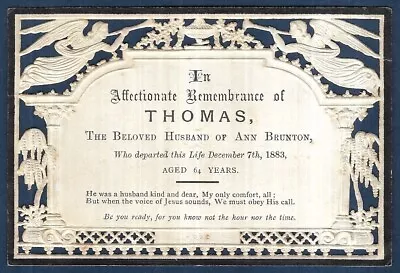 Victorian In Memoriam Mourning Card - Thomas Brunton 1883 Aged 64. Wood Printer. • £12.50