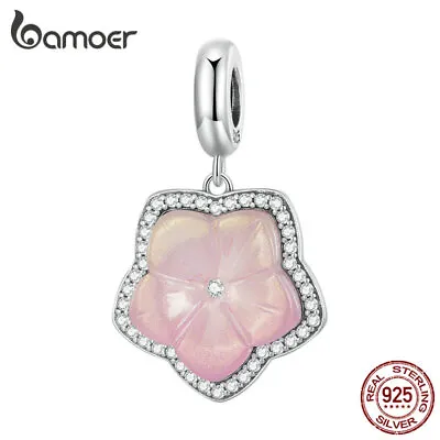 BAMOER 925 Sterling Silver Cherry Blossom Flower Charm Bracelet Bead Pendant • $10