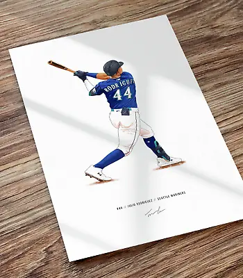 Julio Rodriguez Seattle Mariners Baseball Illustrated Print Poster Art • $19