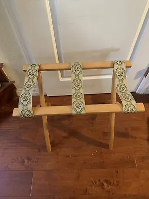 Vintage Scheibe Wooden Folding Luggage Suitcase Rack Stand With Tapestry Straps • $89