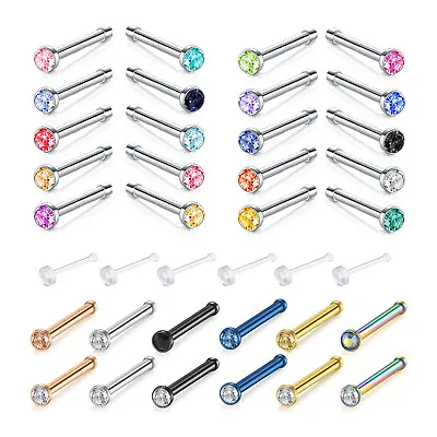 $9.99 • Buy Mixed Color Crystal CZ Nose Ring Bone Studs Body Piercing Jewelry 18G 20G