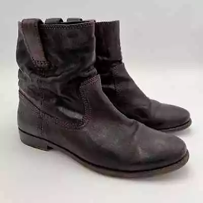 Frye Anna Shortie Boots Womens 8 M Dark Brown Leather Slouchy Ankle 3471055 • $59