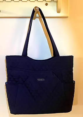 Vera Bradley Pleated Tote In Quilted Microfiber Navy Blue EXCELLENT Glenda • $49.95