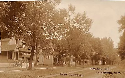 Vicksburg Michigan Avenue Homes~Fraker Real Photo Postcard 1908 • $12.10