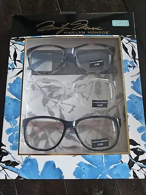 New In Box 3 Pairs Of Marilyn Monroe Designer Reading Glasses +2.00 Eyeglasses • $23.99