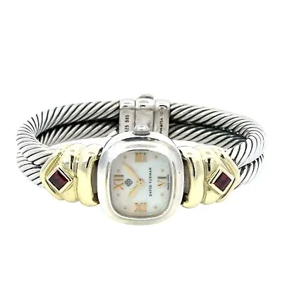 DAVID YURMAN Classic Cable Sterling .925 & 14K Yellow Gold Garnet MOP Dial Watch • $899