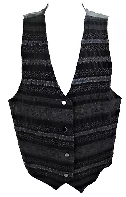 Sz 12 Black Textured Velvet Ribbon Vest Sunny South Costume Festival  4 Button • $19