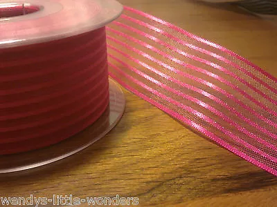£1.97 • Buy 15mm & 42mm Pink Thick Red White Beige Black Blue Organza Ribbon 1 Metre Stripe