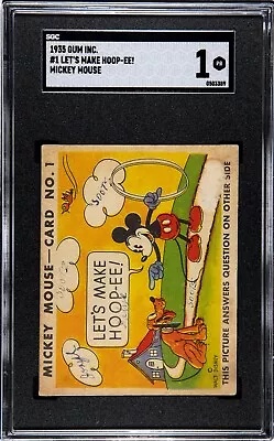 1935 Mickey Mouse Gum Card Type I Let's Make Hoop-ee! #1 Walt Disney SGC 1 No Cr • $600