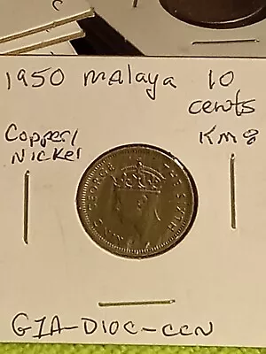1950 British Malaya 10 Cents Coin KM#8 (G1A-D10C-CCN) • $0.99