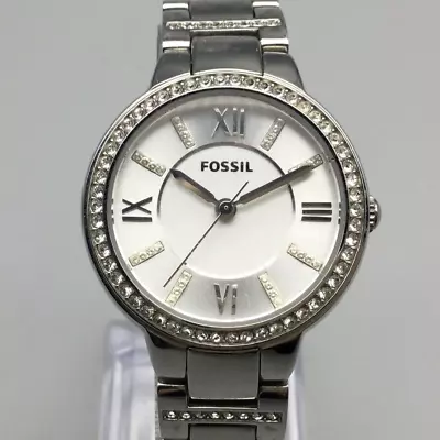 Fossil Virginia Watch Women 30mm Pave Silver Tone  ES3282 New Battery 6.75  • $26.99