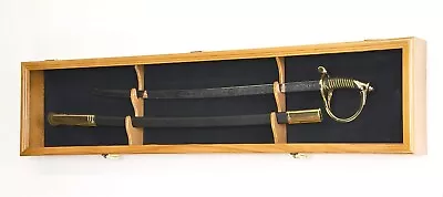 Sword Display Case Oak Black Saber USMC NCO Navy Katana Blade Wood Wall Cabinet • $206.15