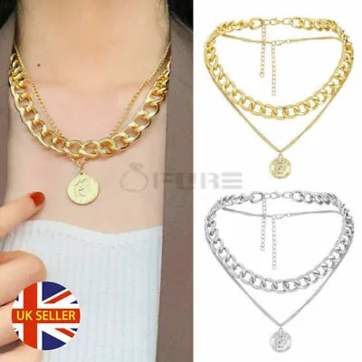 £3.99 • Buy Vintage Coin Pendant Chunky Chain Choker Necklace Silver Gold Fashion Jewelry