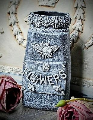 Distressed Pretty Vase Cottage Style Shabby Chic Vase Bees Sunflowers Unique • £11.50