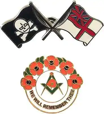 £9.99 • Buy Jolly Roger/Royal Navy White Ensign And Masonic We Will Remember Enamel Badge