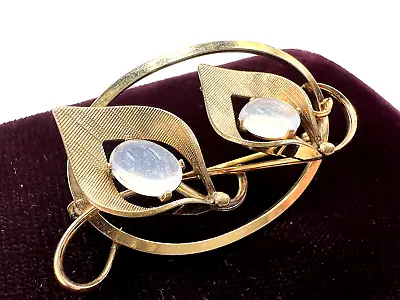 Moonstone Real Gemstone Van Dell 1/20 12k Gold-filled Art Nouveau Flower Brooch • $19.99