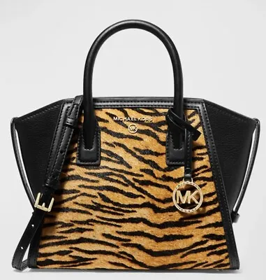 Michael Kors Tiger Print Calf Hair Avril Top Zip Satchel Bag • $99