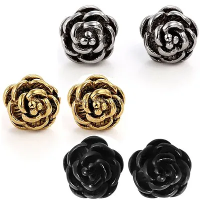 Charm Rose Flower Shape Stainless Steel Stud Earrings Bead Ball Screw Back • $14.99